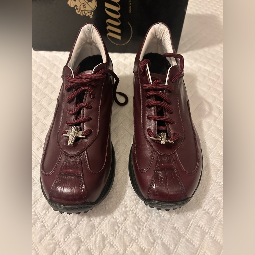 MAURI Burgundy Crocodile & Leather SNEAKERS Sz-8 #8925 Made in Italy